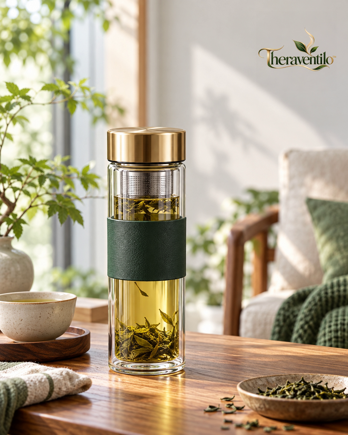 Theraventilo Glass Tea Infuser Bottle image 1